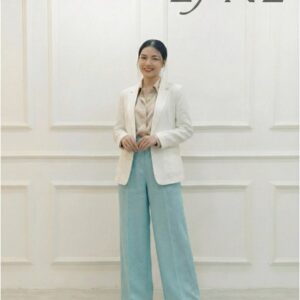 The Riviera Linen Power Suit - Set Vest Trắng & Quần Suông Aqua
