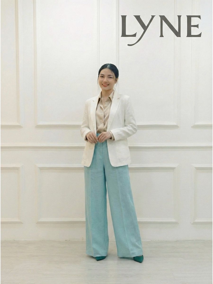 The Riviera Linen Power Suit - Set Vest Trắng & Quần Suông Aqua 1 The Riviera Linen Power Suit - Set Vest Trắng & Quần Suông Aqua